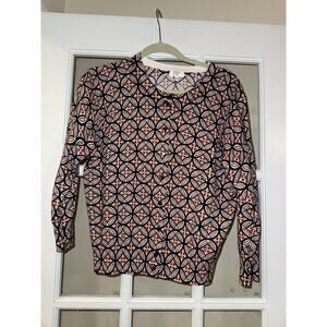 Crown & Ivy Women’s Navy Pink Geometric Button Down Cardigan Long Sleeve Large